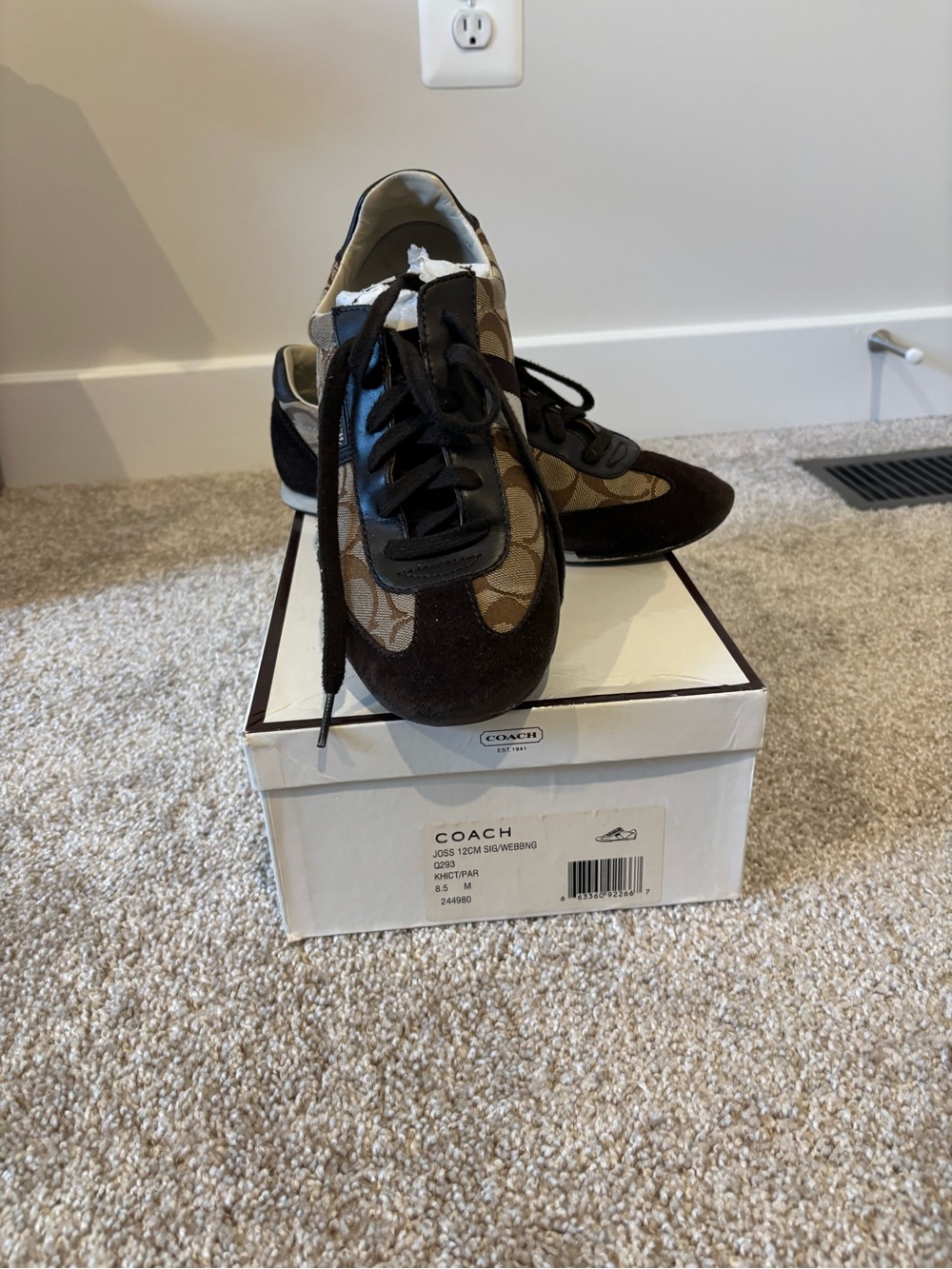 Coach Women’s Brown Signature Logo Sneakers with Ivory Stripe - Picture 2 of 5
